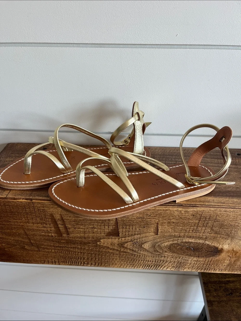 K.Jacques Metallic Gold Leather Strappy Sandals